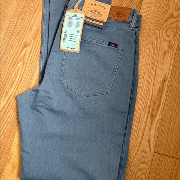 BNWT Faherty Stretch Terry 5-Pocket Pant - Rocky Blue